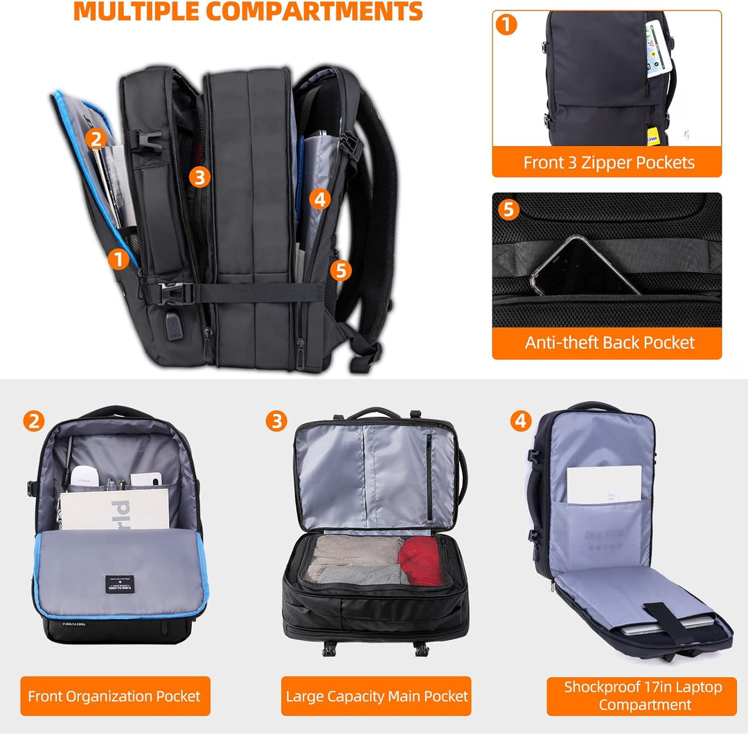 KINGSLONG Handgepäck Reiserucksack 35L Laptop Herren Rucksack 17 Zoll Business Backpack Wasserdicht
