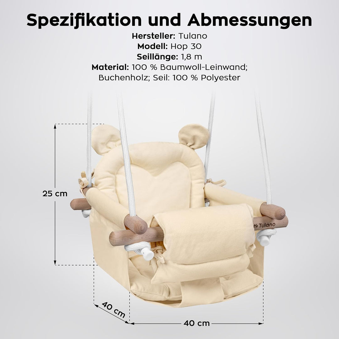 TULANO Hop 30 Biege | Bär Babyschaukel Kinderschaukel Kleinkindschaukel Kindergartenschaukel Set | I