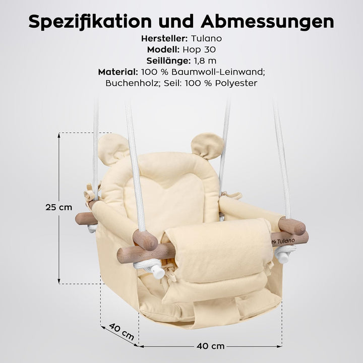 TULANO Hop 30 Biege | Bär Babyschaukel Kinderschaukel Kleinkindschaukel Kindergartenschaukel Set | I