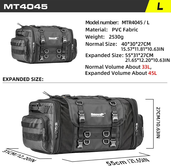 Rhinowalk Motorrad Sitztaschen 33-45L Wasserdicht Motor Rücksitztasche Gepäcktasche Hecktasche Erwei