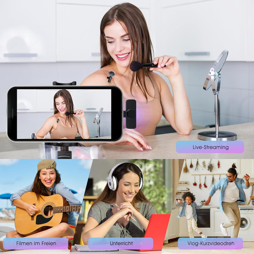 Lavalier Mikrofon Ansteckmikrofon mit Geräuschunterdrückung für Android/USB C Handy/Laptop, Wireless