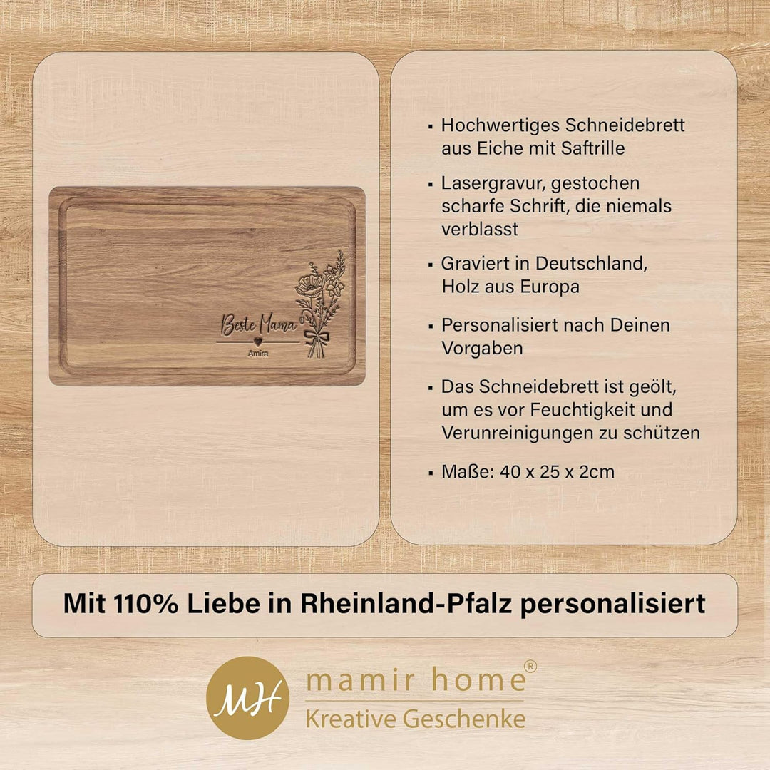 Geschenk für Beste Oma | Geburtstagsgeschenk Mama | Personalisiertes Schneidebrett XL | Eiche 40x25x