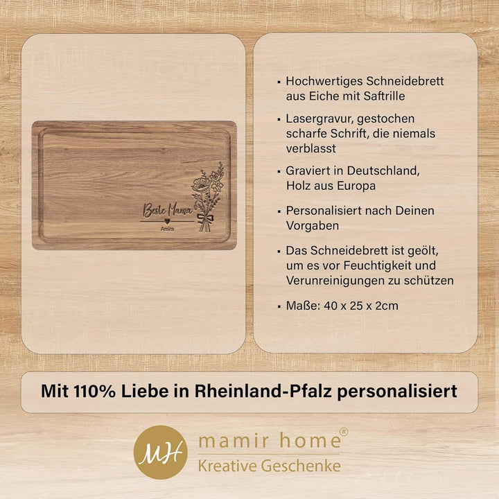 Geschenk für Beste Oma | Geburtstagsgeschenk Mama | Personalisiertes Schneidebrett XL | Eiche 40x25x