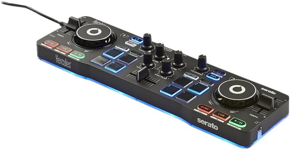 Hercules DJControl Starlight - Tragbarer 2-Deck DJ-USB-Controller mit 8 Pads, Serato DJ Lite Softwar