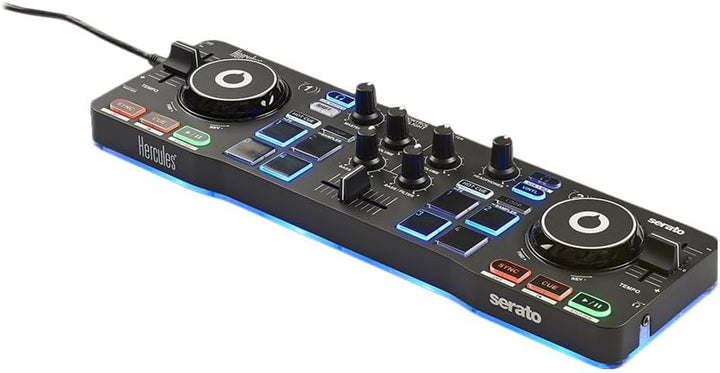 Hercules DJControl Starlight - Tragbarer 2-Deck DJ-USB-Controller mit 8 Pads, Serato DJ Lite Softwar