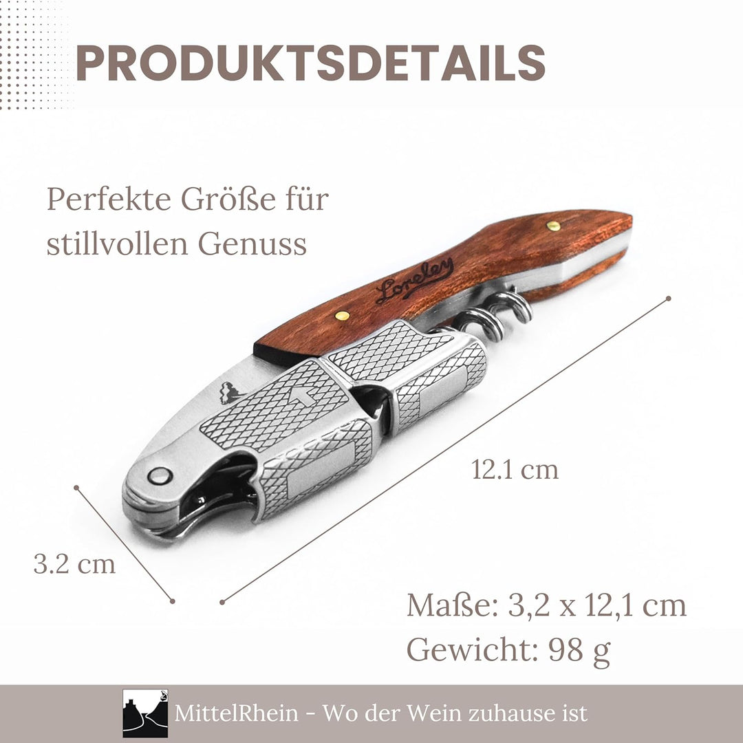 LORELEY® MITTELRHEIN Germany Premium Kellnermesser | Korkenzieher | Weinöffner | Flaschenöffner aus