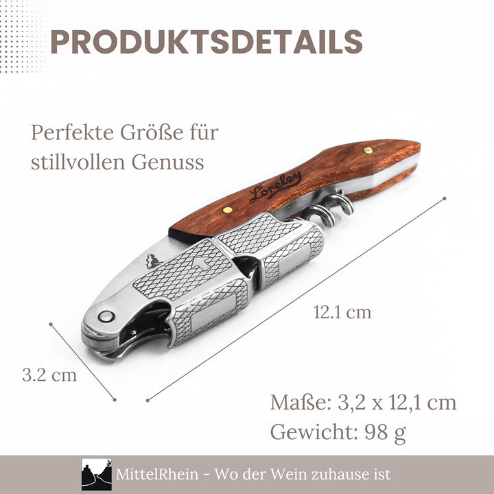 LORELEY® MITTELRHEIN Germany Premium Kellnermesser | Korkenzieher | Weinöffner | Flaschenöffner aus
