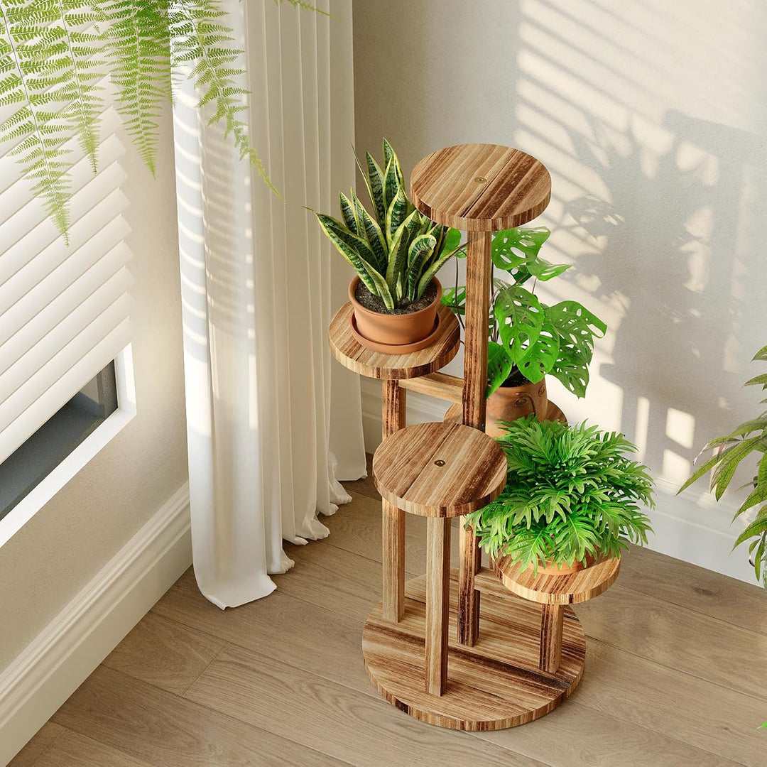 Bamworld Holz Blumenständer Multilevel Pflanzenregal – Raumsparendes Pflanzenträger mit 5 Ebenen für