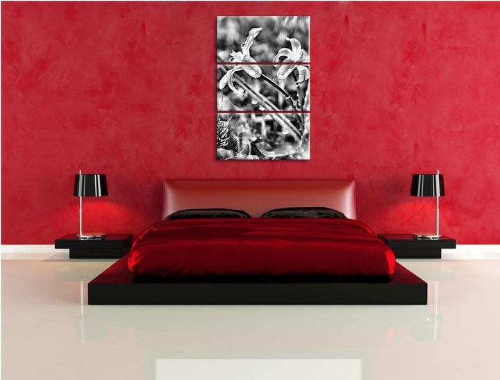 Pixxprint Kleine Lila Waldblume / 3-Teilig/Gesamtmass 120cm Leinwandbild bespannt auf Holzrahmen/Wan