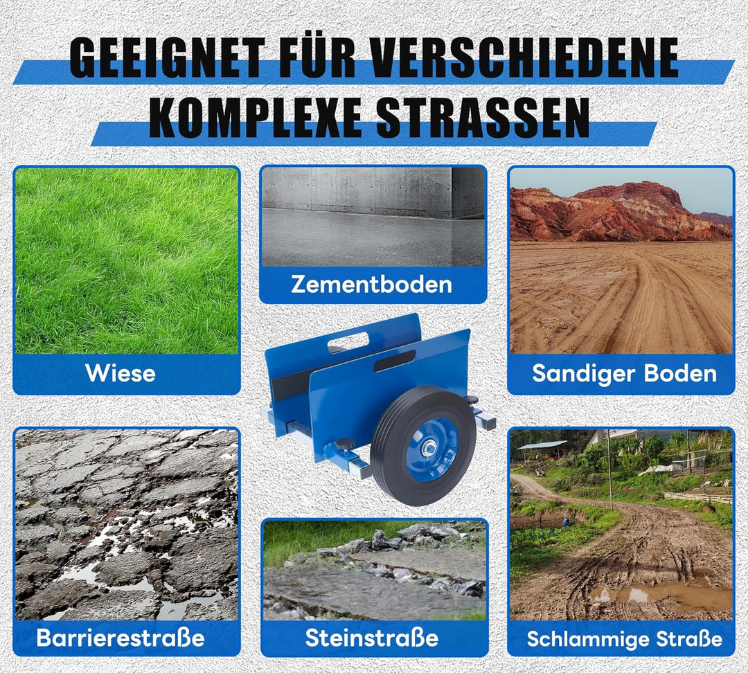 Plattenwagen bis 200 kg, Plattenkarren mit 2 Vollgummi Rädern, Plattenroller für 0-23cm/0-9,05in Kle