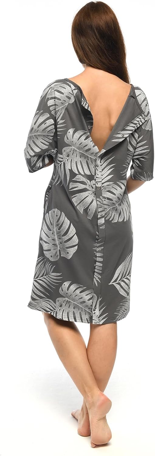 MijaCulture 3 in1 Geburtskleid Stillnachthemd Umstandsnachthemd 4128 Graphite/Palmen S, Graphite/Pal
