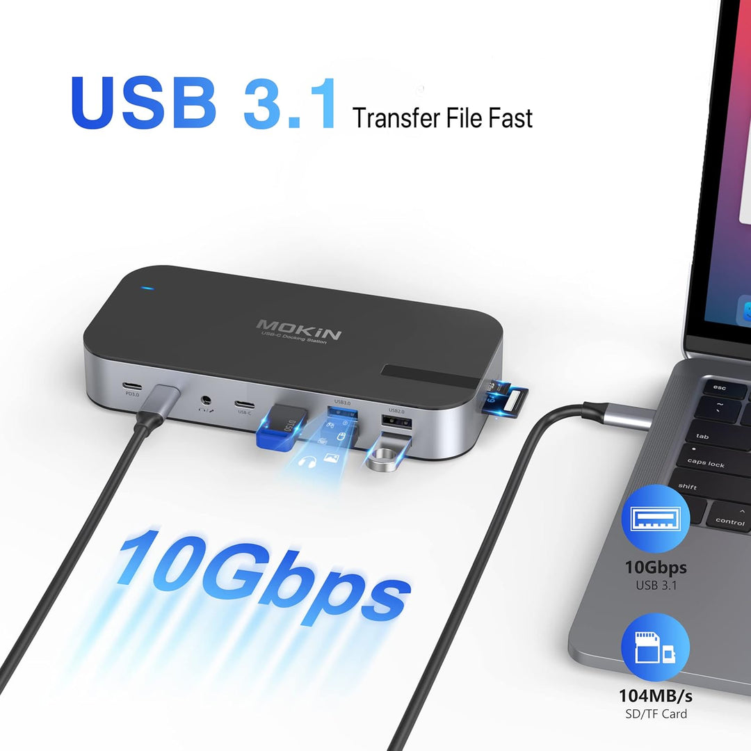 Laptop Docking Station, MOKiN 16 in 1 Docking Station USB C Dock mit Dual Monitor Display mit 2 HDMI