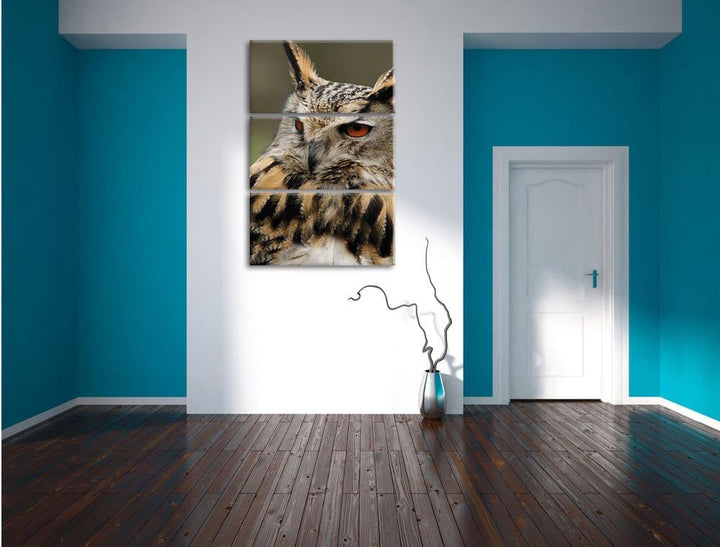 Pixxprint Eule auf AST als Leinwandbild/Grösse: 3 Teilig (120x80) cm/Wandbild/Kunstdruck/fertig besp