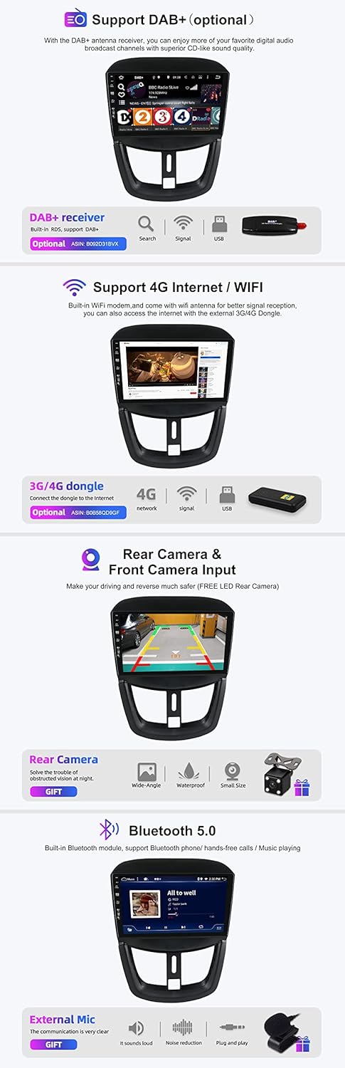 SXAUTO Android 12 IPS Autoradio Passt für Peugeot 207 (2006-2015) - Eingebaut Wireless Carplay/Andro
