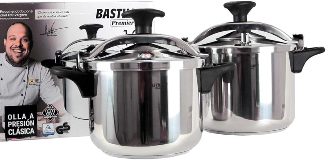 Bastilipo - Express Classic 6 Kochtopf aus Edelstahl, 6 Liter | Druck- und Sicherheitsventil | Kompa