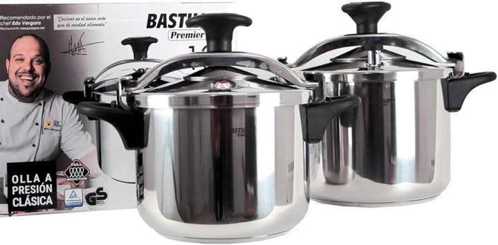 Bastilipo - Express Classic 6 Kochtopf aus Edelstahl, 6 Liter | Druck- und Sicherheitsventil | Kompa