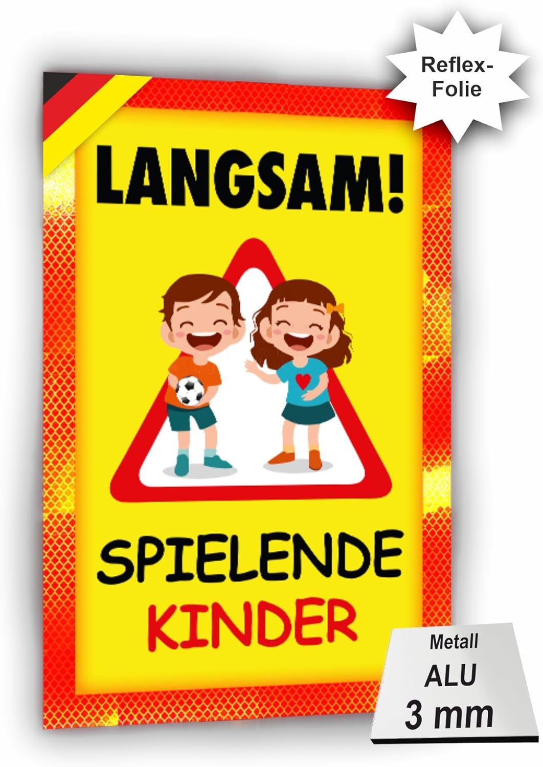 Sachverständigen-Zubehör® Achtung Kinder Sicherheit Schild XXL aus Metall [3 mm] mit Reflektoren [re