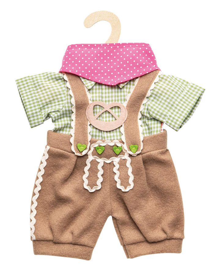 Heless 1114 - Bekleidungs-Set für Puppen, 3 teilig mit Trachtenhose, Hemd und Halstuch, Grösse 28 -