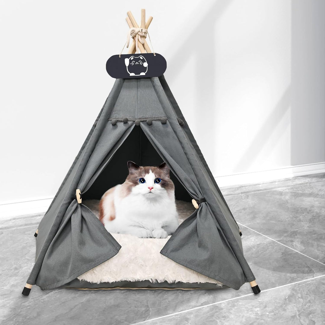 Tipi Zelt für Haustiere mit Doppelseitigem Kissen Hundezelt Abnehmbar und Waschbar Luxery Hundehöhle