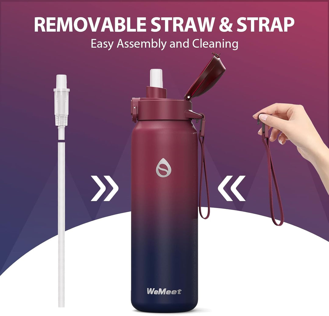 Thermosflasche mit Abnehmbarem Strohhalm 700ml, 18/10 Edelstahl Isolierflasche, BPA-frei Wasserflasc