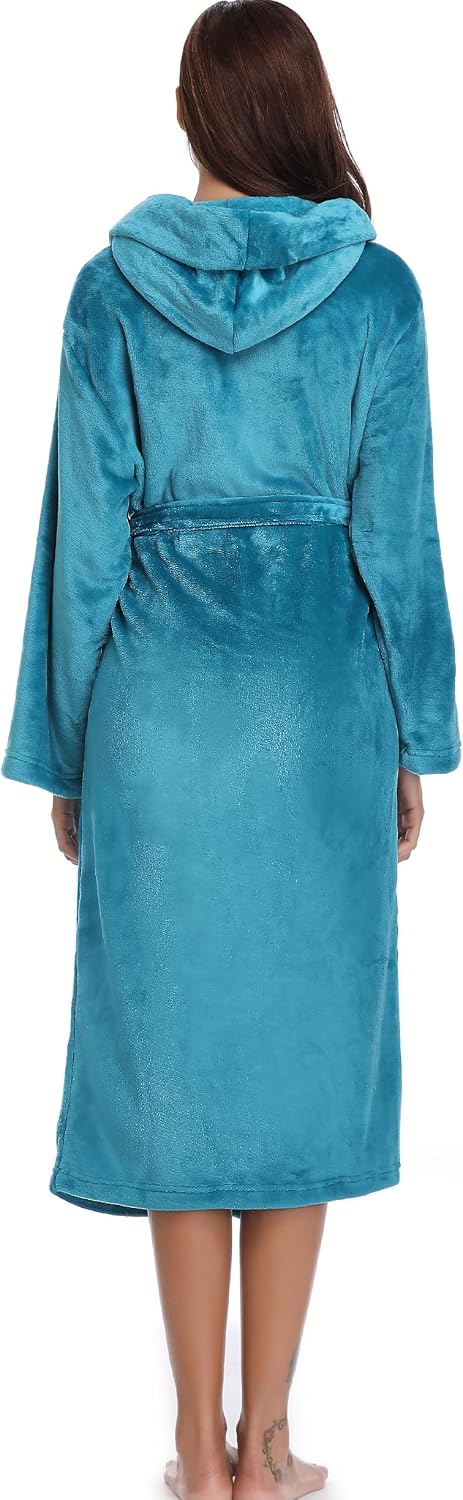Vlazom Winter Bademantel weicher Flanell Bademantel Damen Saunamantel mit Kapuze flauschiger Morgenm