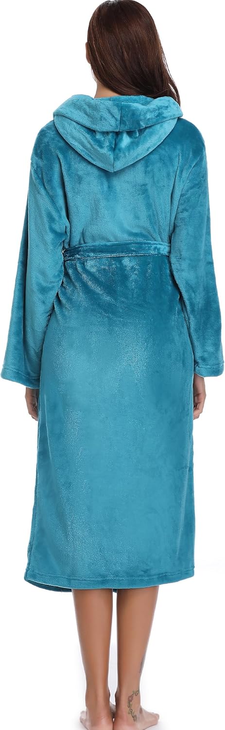 Vlazom Winter Bademantel weicher Flanell Bademantel Damen Saunamantel mit Kapuze flauschiger Morgenm