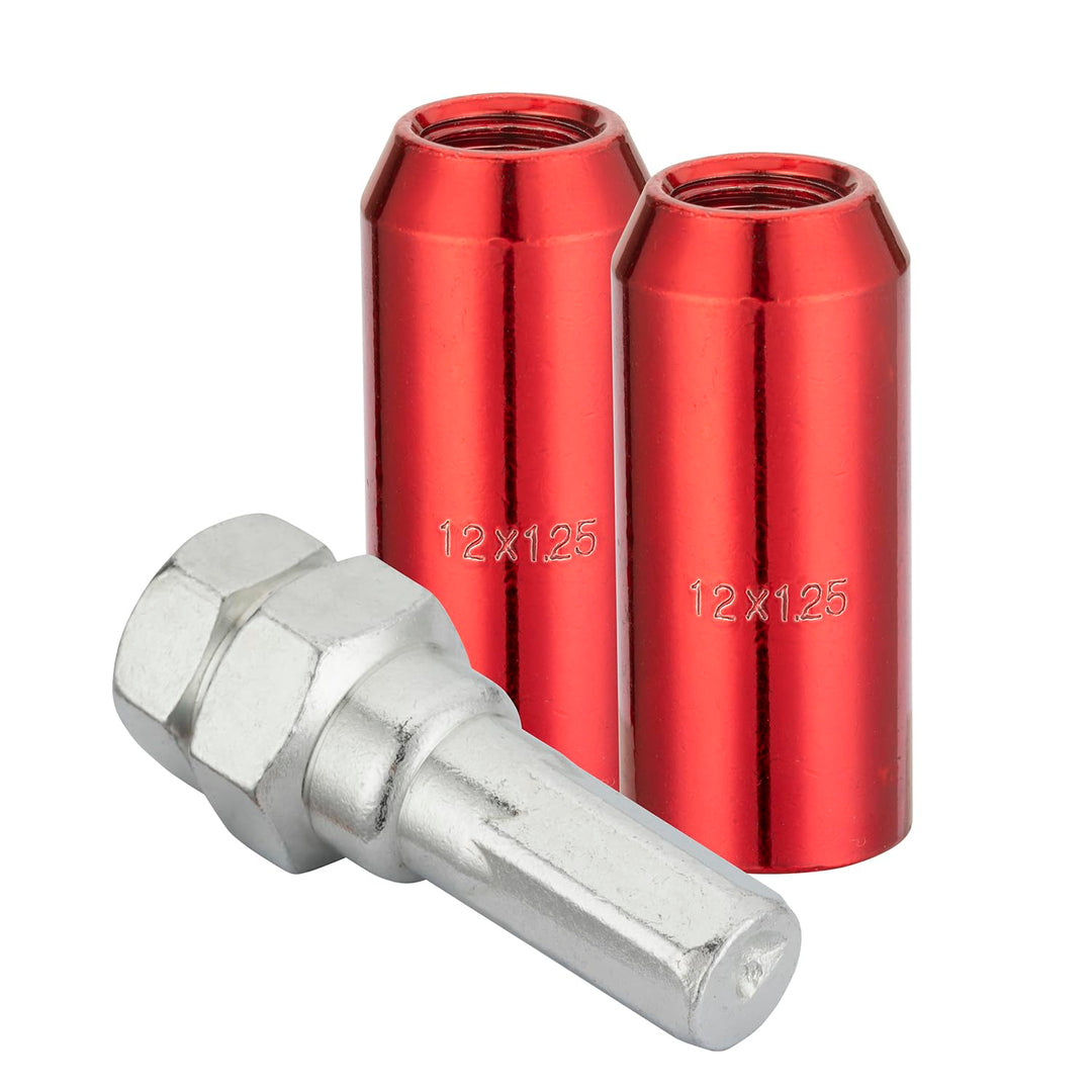20 Stück Kegel 60° 45mm Schmal Sechskantschlüssel Stahl Lug Nuts M12 x 1,25 Radmuttern (Rot), rot