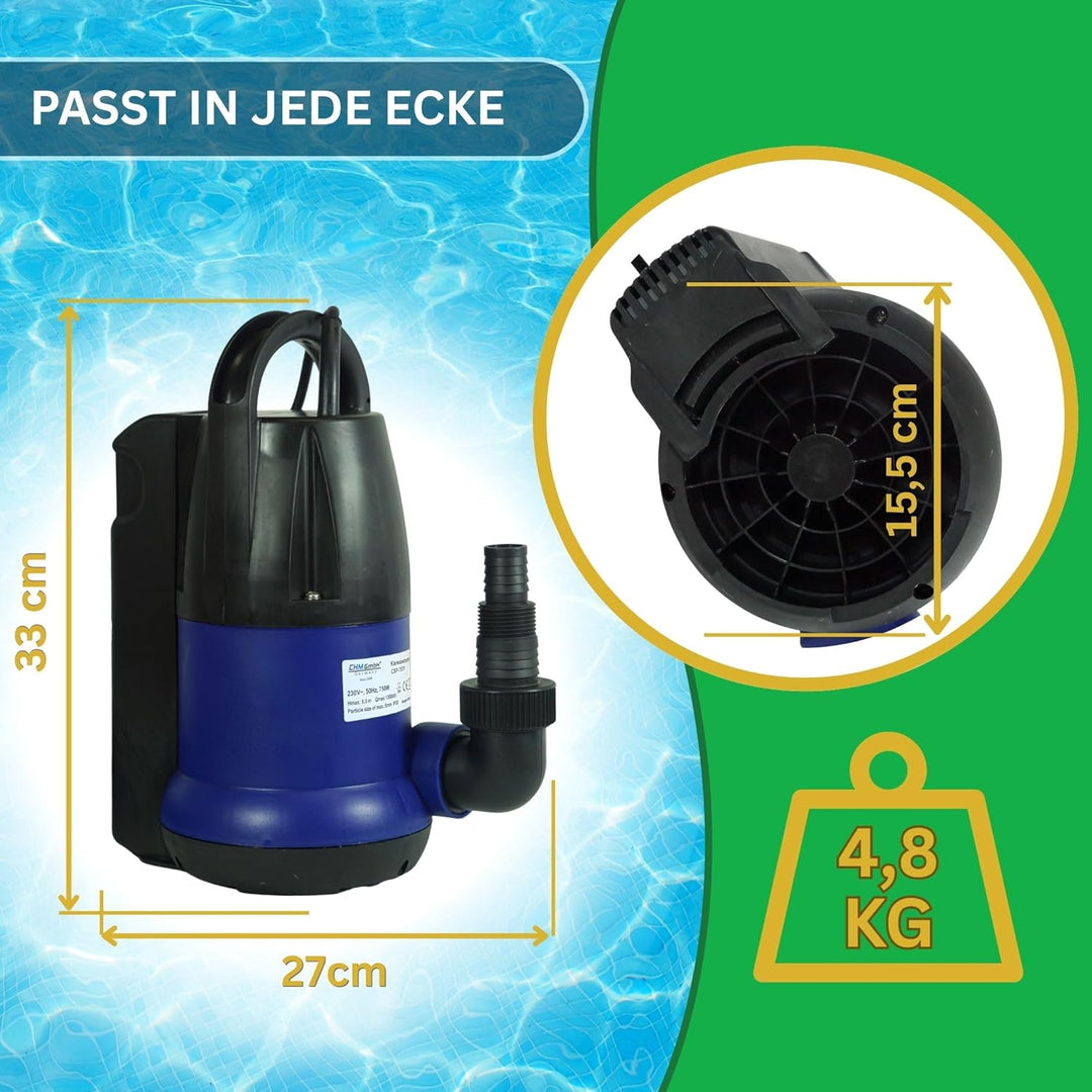 CHM GmbH® Tauchpumpe 750W Flachsaugpumpe integrierter Schwimmer. Poolpumpe