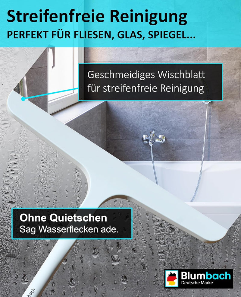 Abzieher Dusche mit Halterung, BLUMBACH® Duschabzieher weiss 28 cm breit Dusch Abzieher Wischer Sili