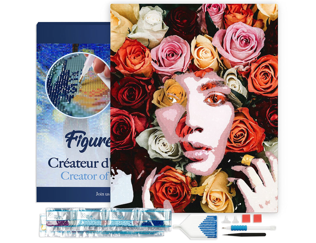 Figured'Art Diamond Painting Erwachsene 40x50cm Mit Rahmen Ganze Leinwand gespannt Rosengesicht 5D B
