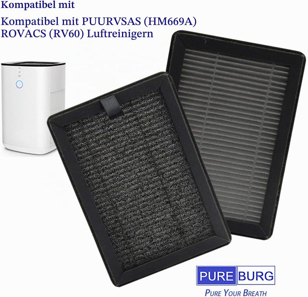 PUREBURG 4er-Pack Ersatz 3-in-1 HEPA-Filter kompatibel mit ROVACS (RV60) Luftreiniger Auch kompatibe