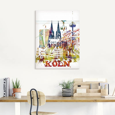 ARTland Leinwandbilder Wandbild Bild auf Leinwand 45x60 cm Gemälde Pop Art Köln Stadt Kölner Dom Bun