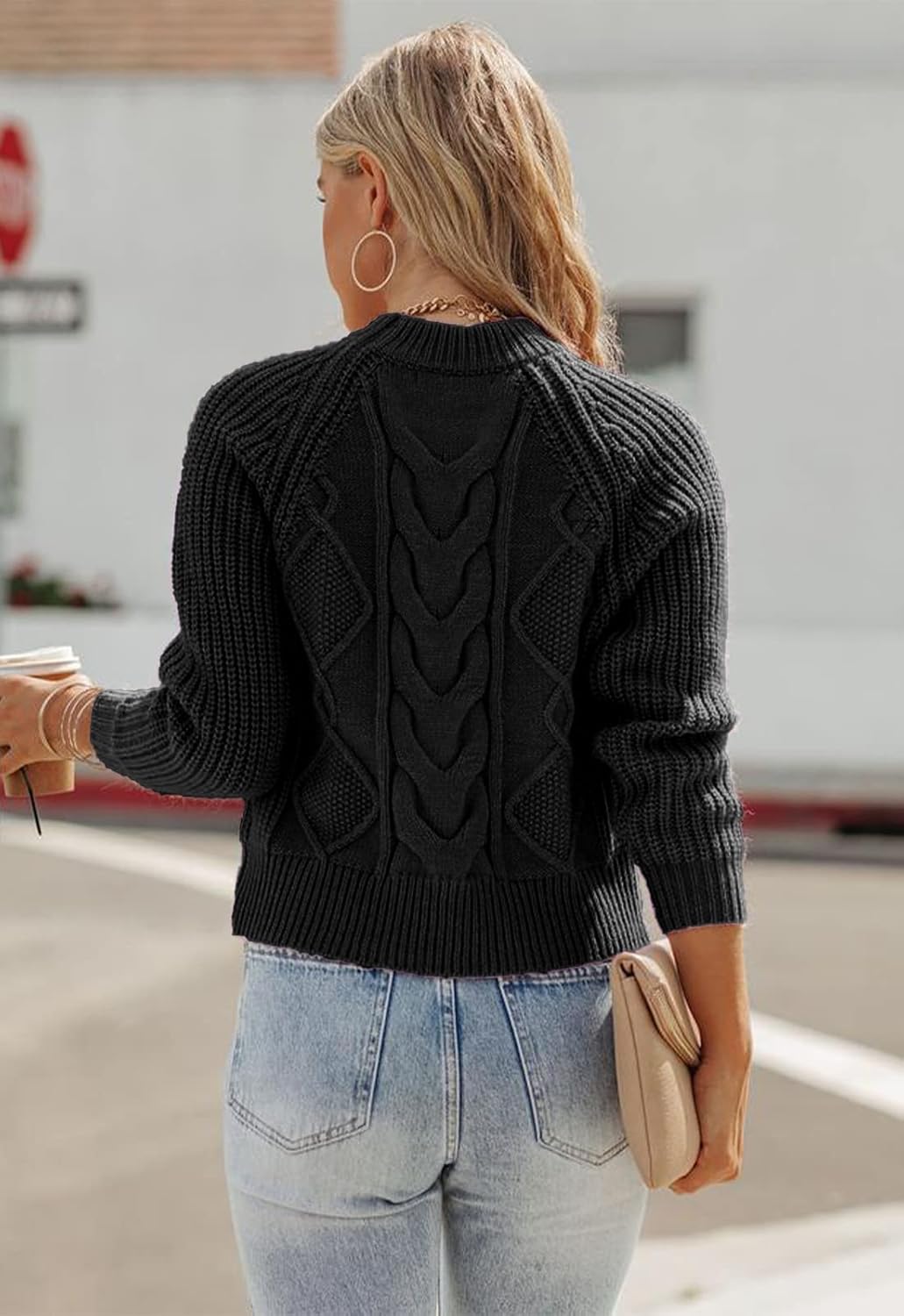 ANCAPELION Damen Kabel Pullover,Winter Casual Leicht Rundhals Langarm Einfarbig Elegant Gerippt Stri