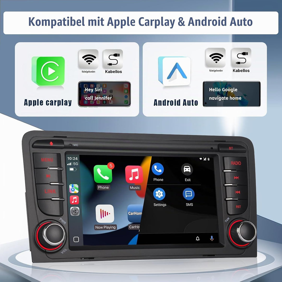 Autoradio kompatibles für Audi A3 S3 RS3 2003-2012 mit Wireless CarPlay und Android Auto,Car Radio m