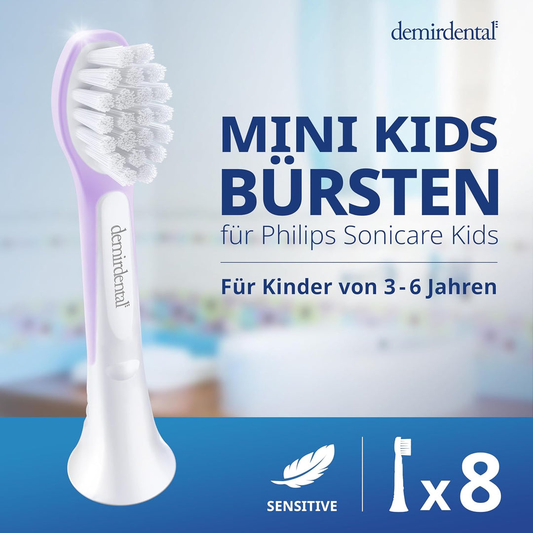 demirdental Kinder Ersatzbürsten passend für Philips Sonicare Kids, Compact Mini Bürstenköpfe für 3-