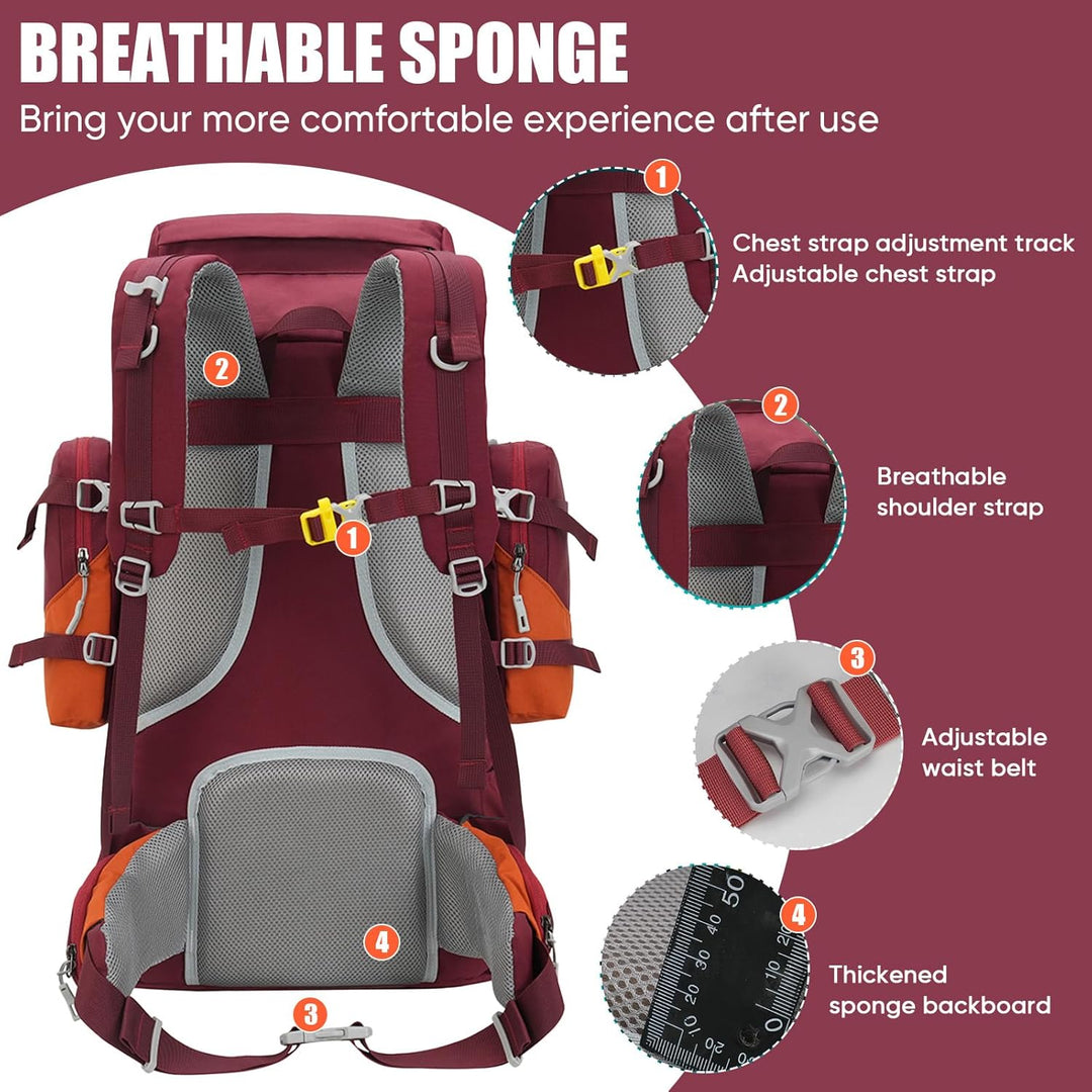 Bseash 70L (65+5) Wasserdichter Wanderrucksack mit Regenschutz, Outdoor-Sport, Reisen, Tagesrucksack