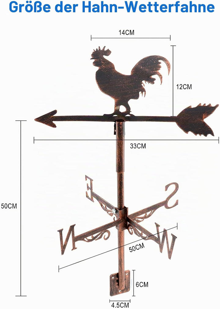 Dyna-Living Wetterhahn Windfahne Weather Cock Wetterfahnen Weather Vane Metall Cockerel Weathervane
