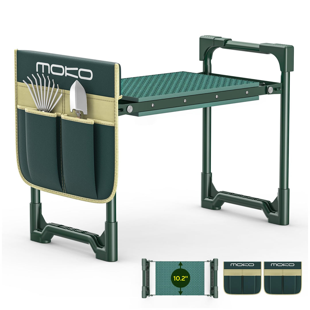 MoKo kniebank für Gartenarbeit, 350 lbs Klapphocker mit 2 Werkzeugtaschen | 2-in-1-gartenhocker klap