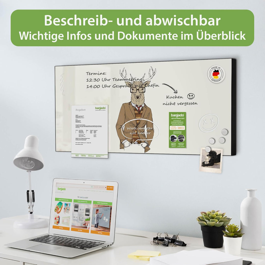 banjado Magnettafel schwarz 78 x 37cm / Magnetwand Metall/Magnetpinnwand als Memoboard/Pinnwand Magn