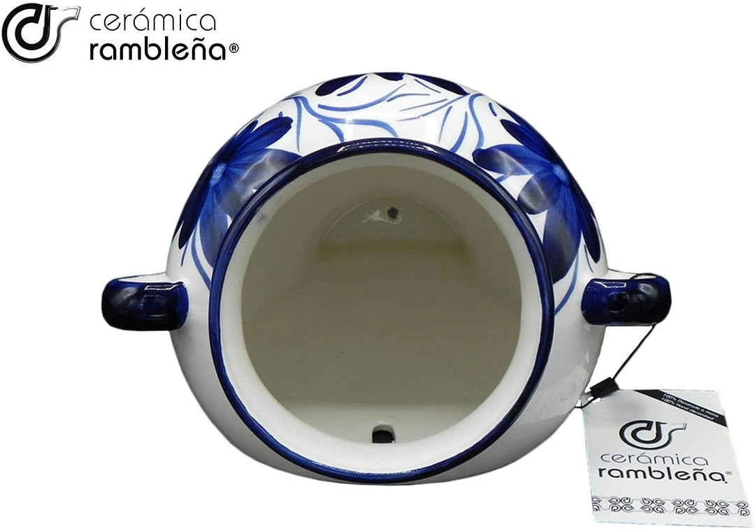 CERÁMICA RAMBLEÑA | Orza Hängetopf | Tontopf zum Aufhängen | Wandblumentopf | Blau und Weiss | 100%
