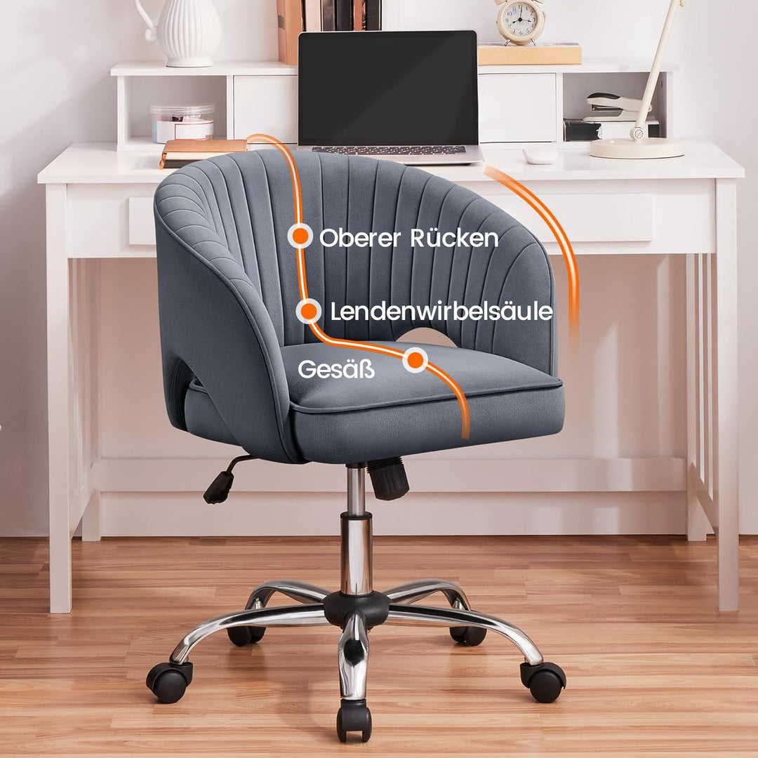 Yaheetech Bürostuhl mit Samtbezug, Ergonomischer Schreibtischstuhl mit Armlehnen, Drehstuhl mit Roll