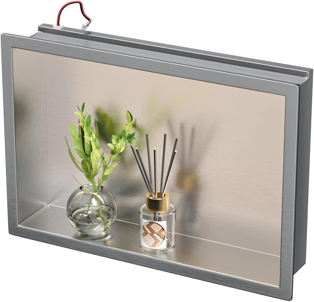 Edelstahl-Duschnische 45 cm x 30 cm Gebürstet, mit integriertem LED-Licht, wasserdicht, ohne Fliesen