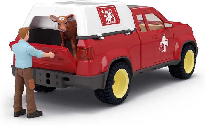 schleich FARM WORLD | Tierarzteinsatz auf dem Bauernhof 42727 | Set inkl. Pick-up, Tierarzt, Kuh & Z