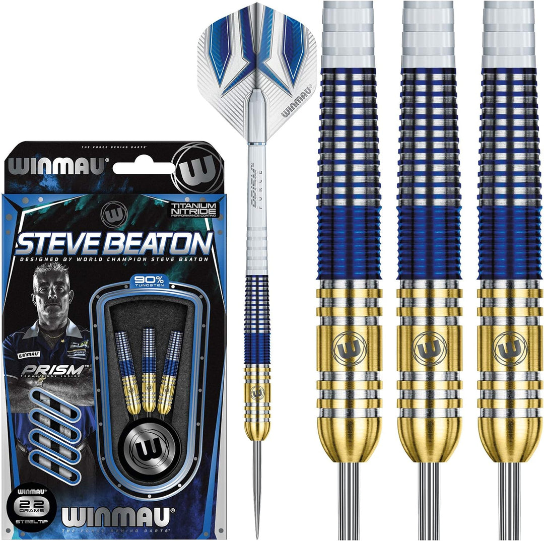 WINMAU Steve Beaton 22 Gram Profi Wolfram Steeltip Dartpfeile Set mit Flights und Schäfte