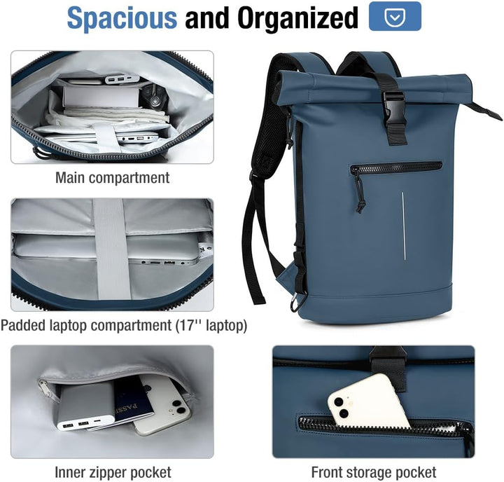 Lekeinchi Rolltop Rucksack Wasserdicht für Damen &amp; Herren, Grosser Laptop Rucksack mit Computerfach