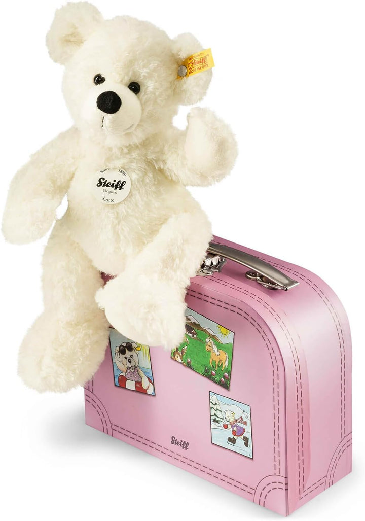 Steiff 111563 Lotte Teddybär im Koffer Plüschtier, Mehrfarbig, 28 cm Weiss/Rosa Single, Weiss/Rosa S