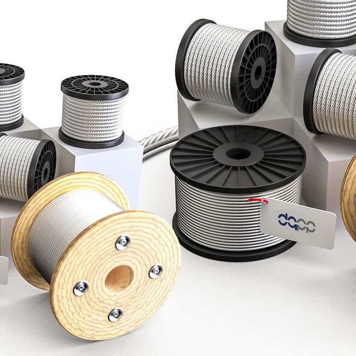 DQ-PP STAHLSEIL SET | 4mm | 100m | 4 x Seilklemmen Bügel 4mm | Edelstahl INOX | 7x19 weich | Drahtse
