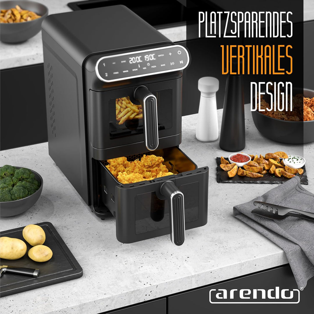 Arendo - Heissluftfritteuse XXL Dual Zone 2 Kammern – 11 L Kapazität – 2 Zonen – Airfryer Doppelkamm