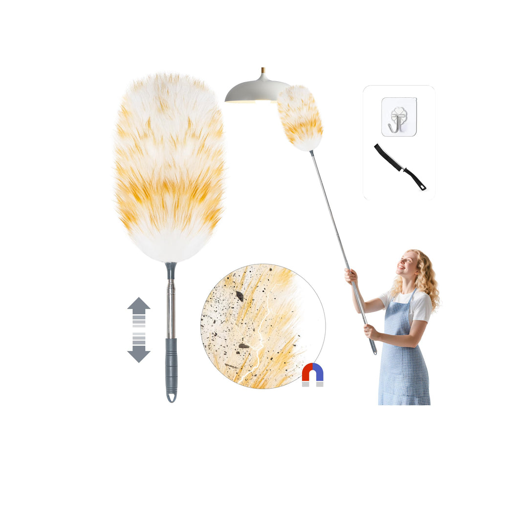 Loveco Staubwedel, Hochwertiger Lammwolle Staubwedel Teleskop Waschbar, Ausziehbar bis ca. 130 cm –