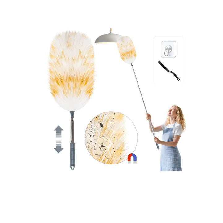 Loveco Staubwedel, Hochwertiger Lammwolle Staubwedel Teleskop Waschbar, Ausziehbar bis ca. 130 cm –